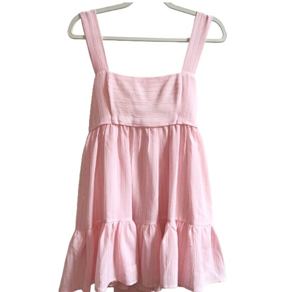 Lucy in the Sky Pastel Pink Shimmer Striped Babydoll Mini Dress Size M Party - Picture 2 of 9